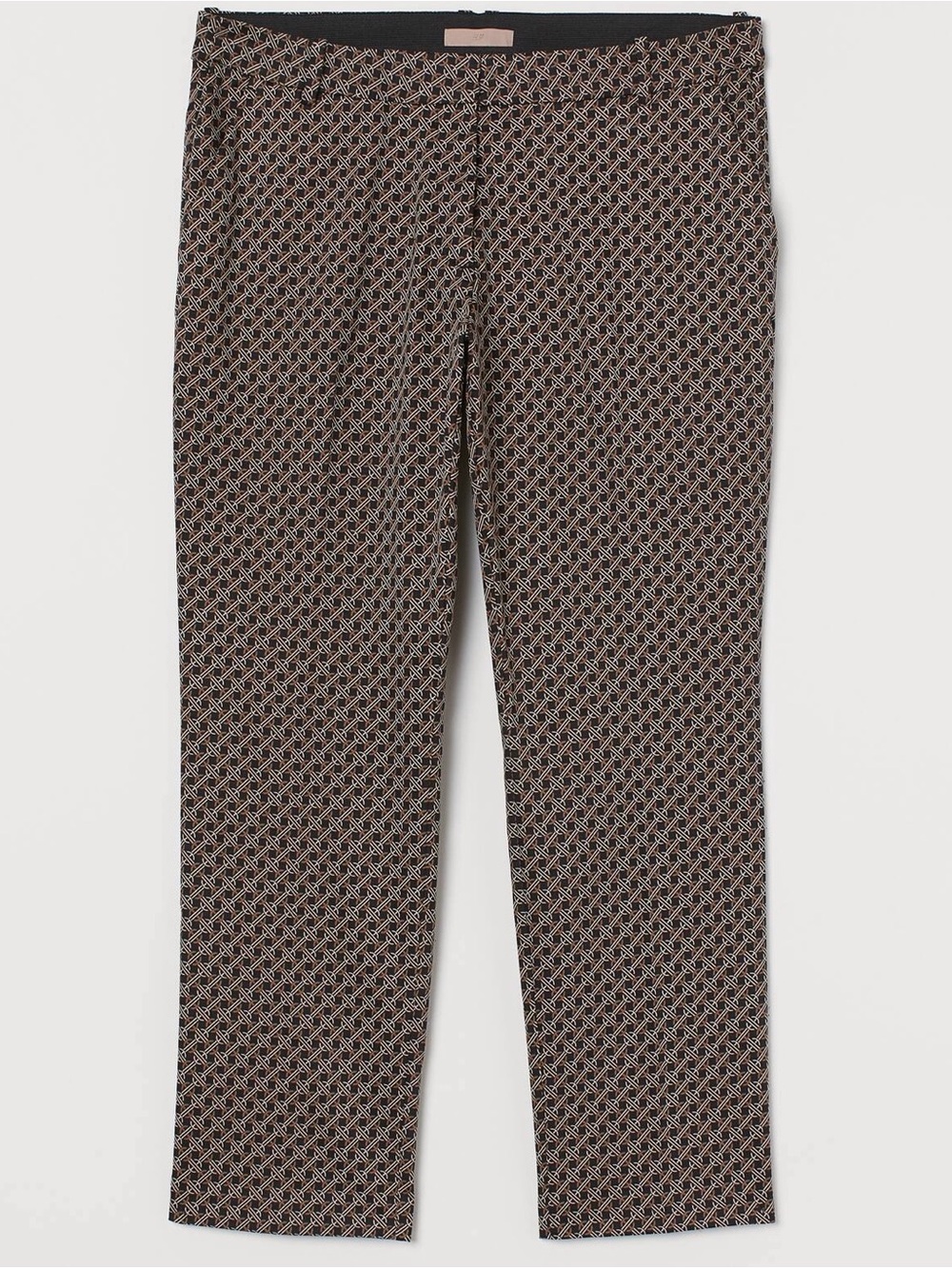 H&M neutral black brown print cigarette trousers pants office career size 18